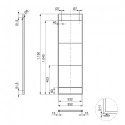 Rama polita biblioteca H1150x350mm, finisaj negru, set 2 rame