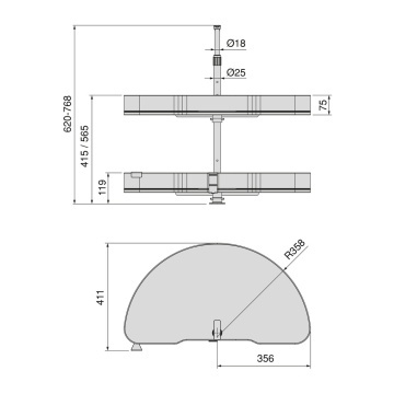 Cos rotativ 1/2 semiluna Easy Handling pentru corp de colt, gri antracit - Img 9