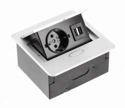 Priza  AVARO 1xSCHUKO, 2xUSB, incorporabila, alb/aluminiu