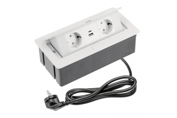 Priza multifunctionala incorporabila in blat , 2xSchuko + 2USB (A+C) + cablu 1.5, finisaj alb