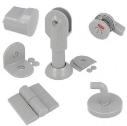 Set accesorii cabine toaleta plastic gri, accesorii si feronerie compartimentari HPL compact