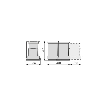Cos gunoi bucatarie set 2 (2x14L), gri, corp 400 mm - Img 4