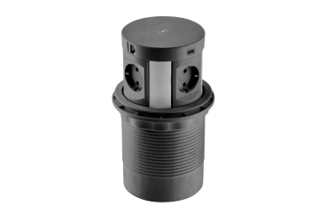 Priza incorporabila CONFORT PLUS Ø120mm, 4xSCHUKO, 2xUSB, 2xRJ45, incarcare WIRELESS, negru