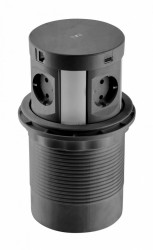 Priza COMFORT PLUS D=120 mm, 4xSCHUKO, 2xUSB, 2xRJ45,incorporabila,WIRELESS,alb/ negru