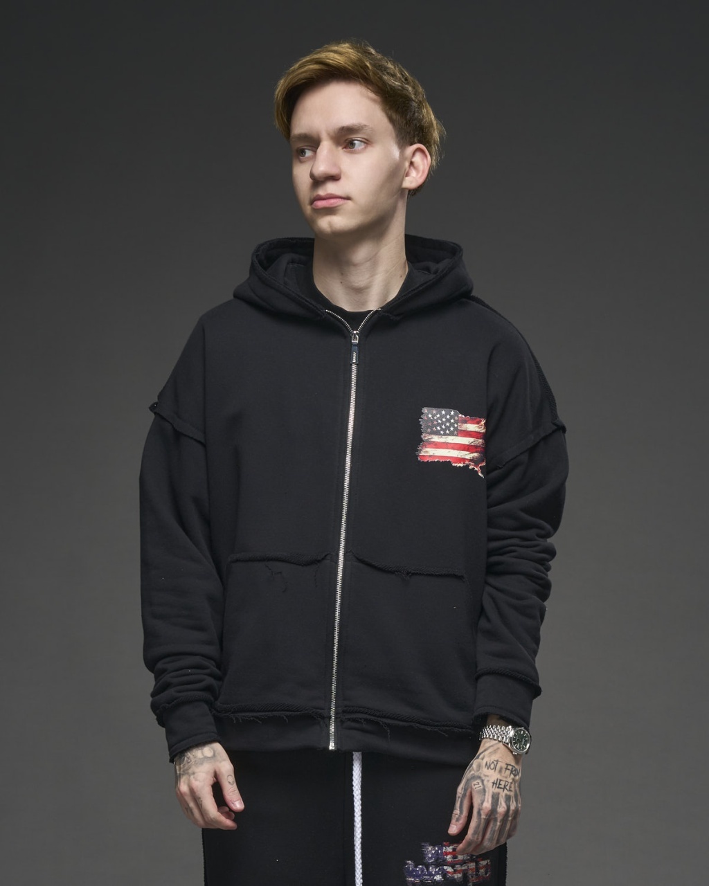 Hanorac negru zipp flag USA