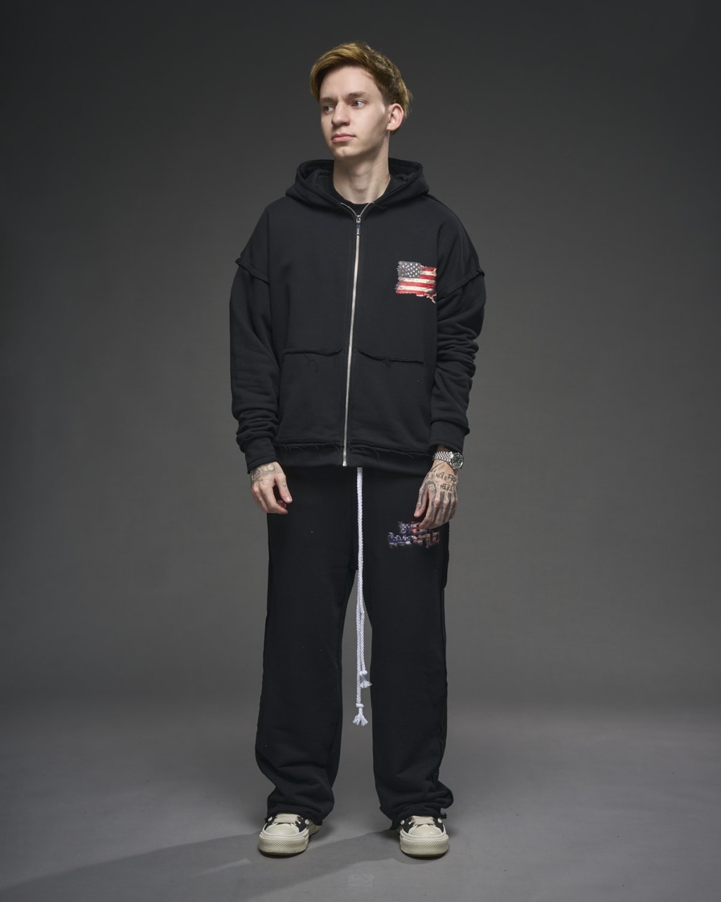 Hi-standard パーカー TOUR XL HONGOLIAN Hanorac negru zipp flag USA