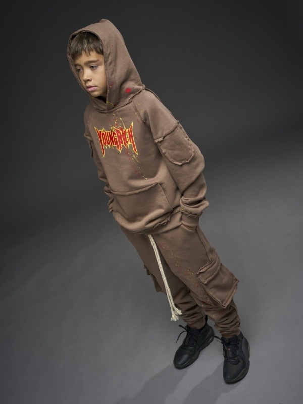 Pantalon maro cargo jr. vopsit print YR - Img 6