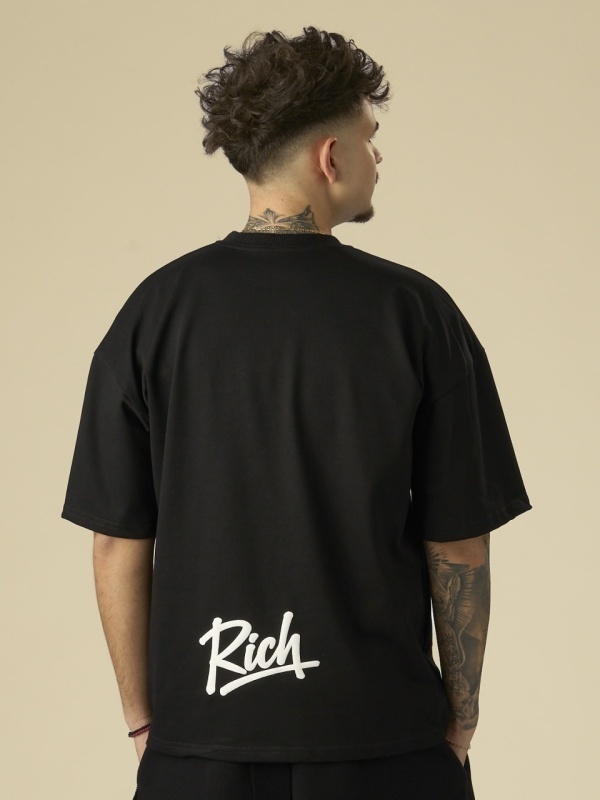 Tricou negru Young Rich white puff - Img 2
