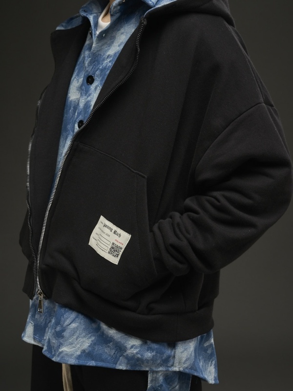 Hanorac zipp negru/detaliu tip camasa blue YR - Img 3