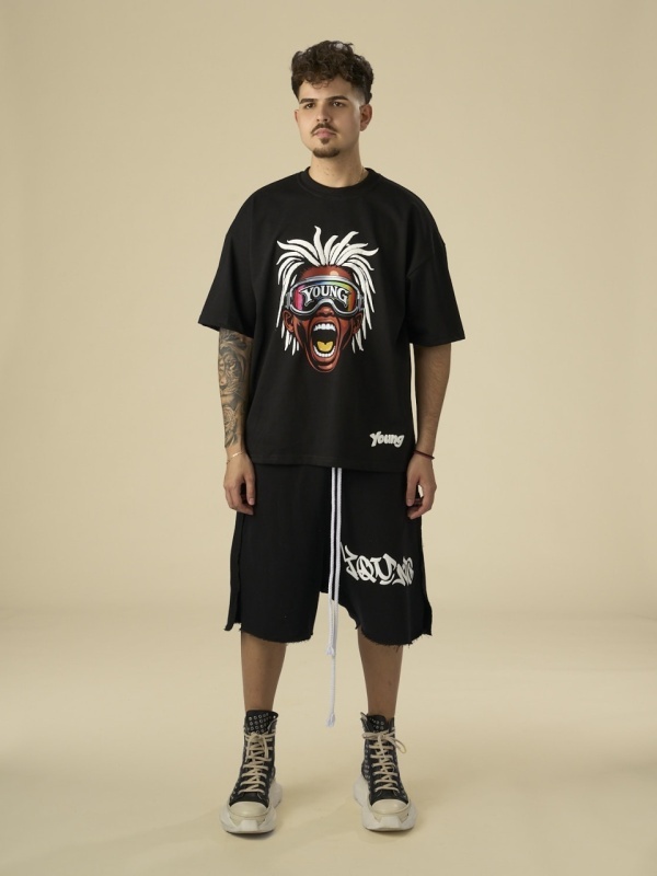 Tricou negru puff white hair - Img 2