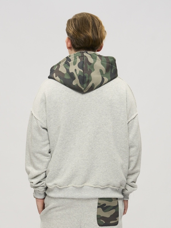 Hanorac gri zipp pocket camo star - Img 4