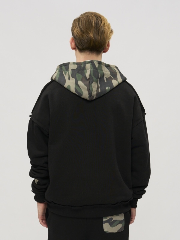 Hanorac negru zipp pocket camo star - Img 4