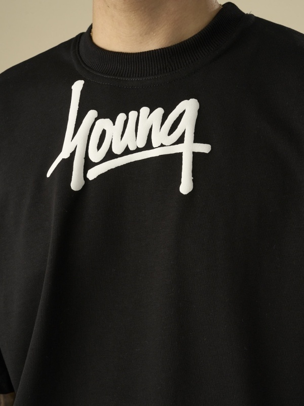 Tricou negru Young Rich white puff - Img 3