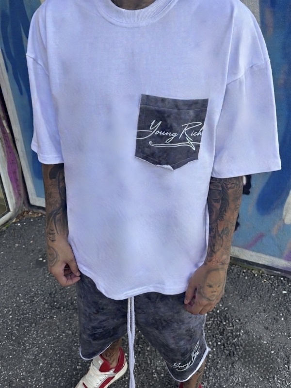 Tricou alb pocket grey print YR - Img 2