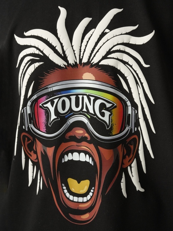 Tricou negru puff white hair - Img 3