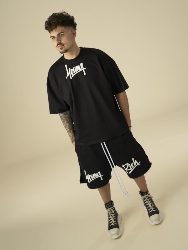 Tricou negru Young Rich white puff - Img 7