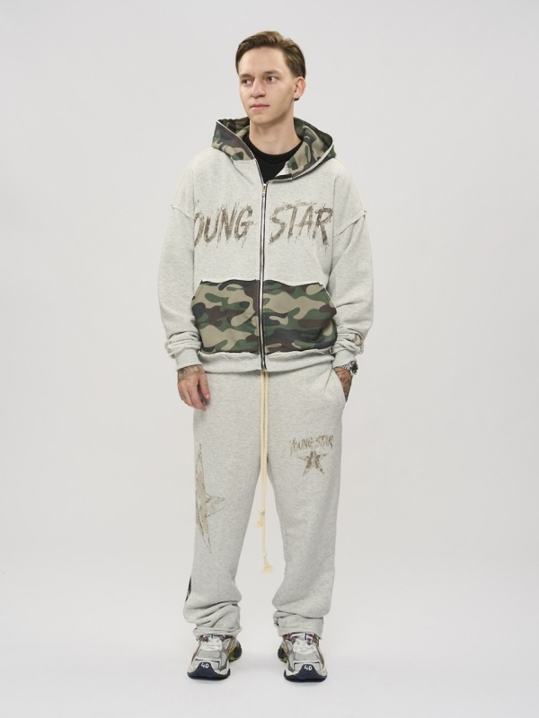 Hanorac gri zipp pocket camo star - Img 2