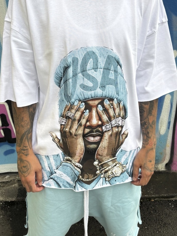 Tricou alb FACE blue - Img 3