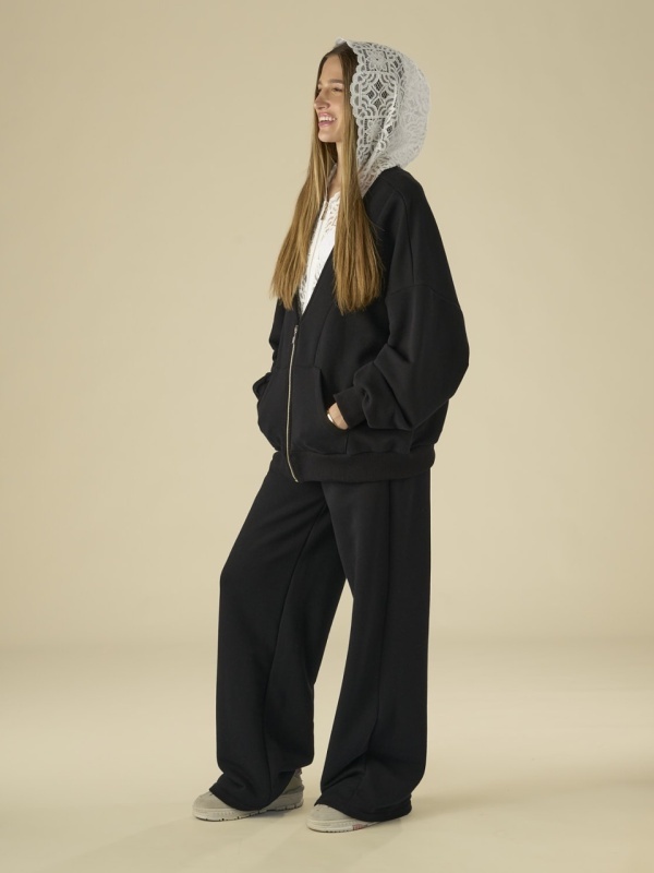 Hanorac negru lace zipp - Img 2