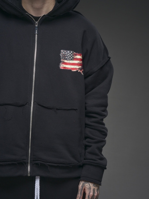 Hanorac negru zipp flag USA - Img 6