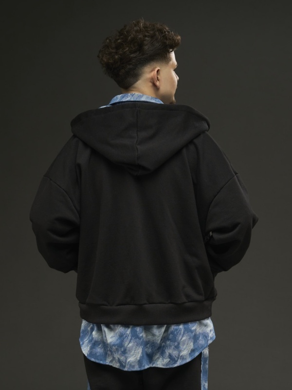 Hanorac zipp negru/detaliu tip camasa blue YR - Img 5