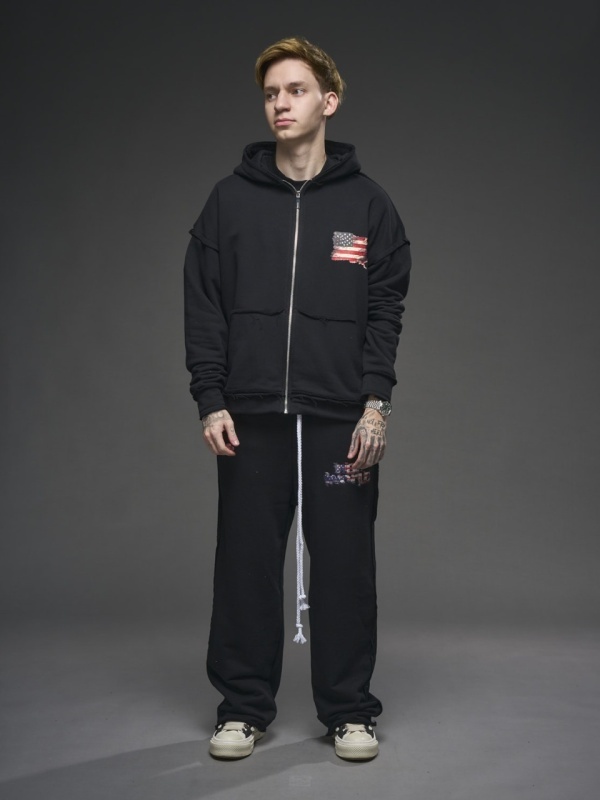 Hanorac negru zipp flag USA - Img 3