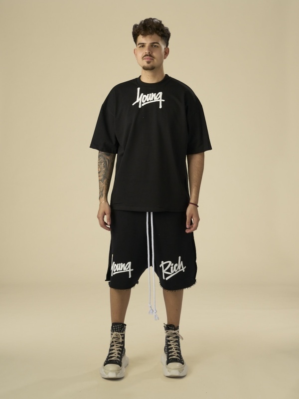 Tricou negru Young Rich white puff - Img 5