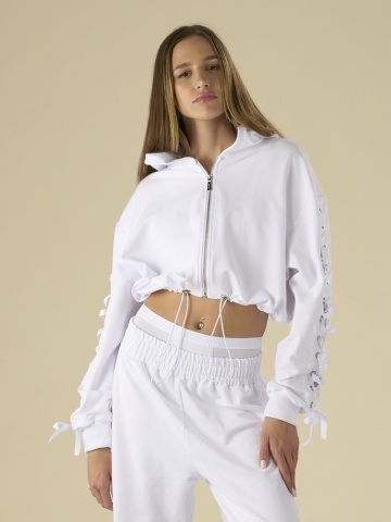 Hanorac alb zipp silk