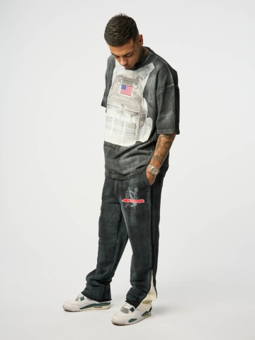 Pantalon negru vopsit AN rosu NBN