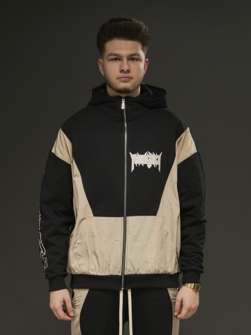 Hanorac zipp negru/bej YR