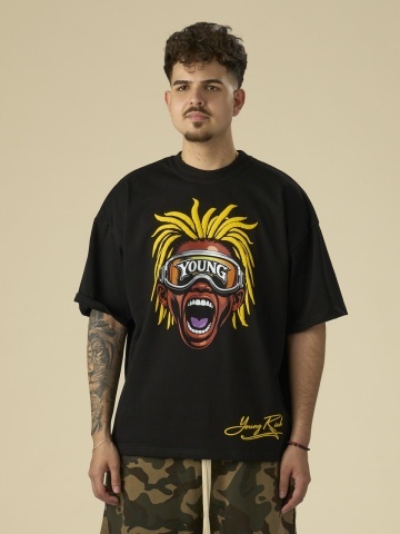 Tricou negru puff yellow hair