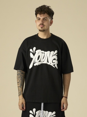 Tricou negru Young white puff