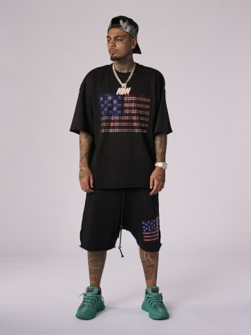 Sort negru USA flag shine