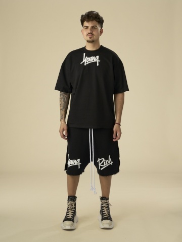 Sort negru Young Rich white puff