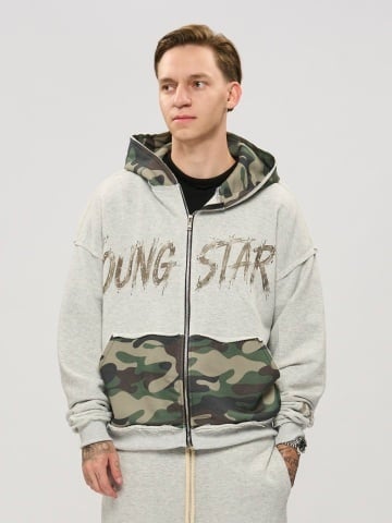 Hanorac gri zipp pocket camo star