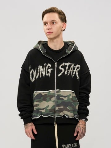Hanorac negru zipp pocket camo star