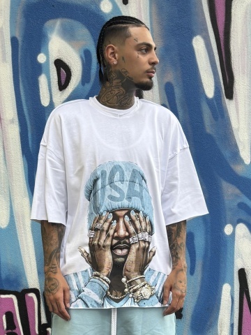 Tricou alb FACE blue