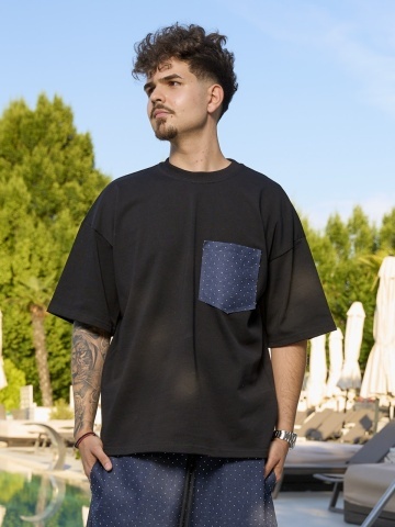 Tricou negru pocket marin shine