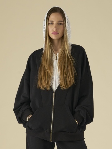Hanorac negru lace zipp