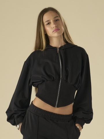 Hanorac negru zipp fitted