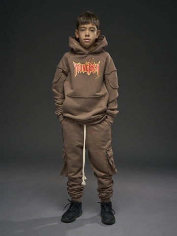 Pantalon maro cargo jr. vopsit print YR
