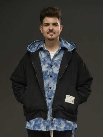 Hanorac zipp negru/detaliu tip camasa blue YR