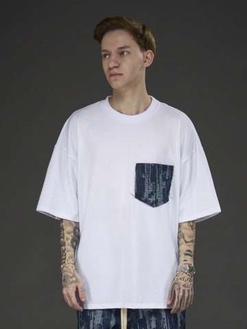 Tricou alb pocket jeans YR