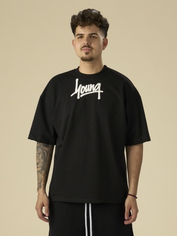 Tricou negru Young Rich white puff