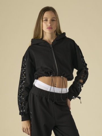 Hanorac negru zipp silk