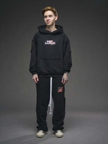 Pantalon negru flag USA/ NBN