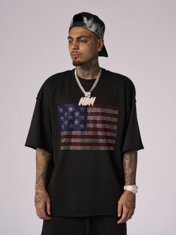 Tricou negru USA flag shine