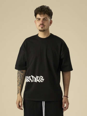 Tricou negru Young side white puff