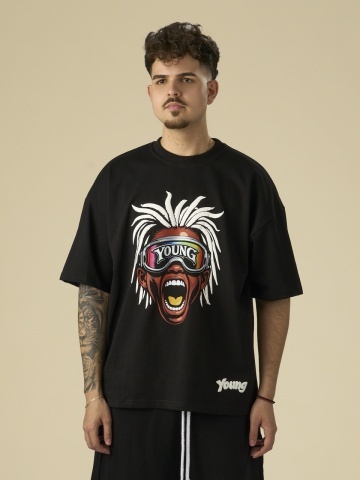 Tricou negru puff white hair