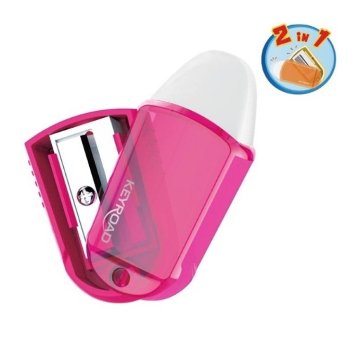 Ascutitoare simpla Keyroad Twist KR970711, 1 orificiu, Plastic, Rotativa, Cu radiera, Pe blister, Roz